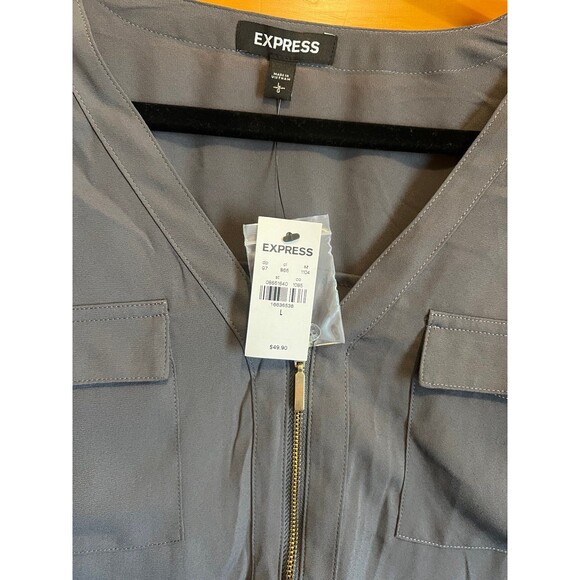 NWT Express Women's Zip Up V Neck Long Sleeve Chiffon Blouse Top - Picture 2 of 4